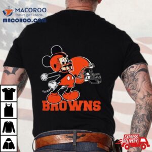 Mickey Mouse Cartoon Nfl Cleveland Browns Football Player Helmet Logo S Tshirt