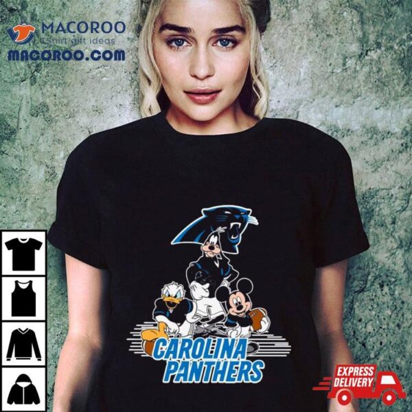 Mickey Mouse Donald Duck Goofy Playing Carolina Panthers American Football Shirt