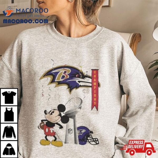 Mickey Mouse Nfl Baltimore Ravens Football Super Bowl Champions Helmet Logo Shirt