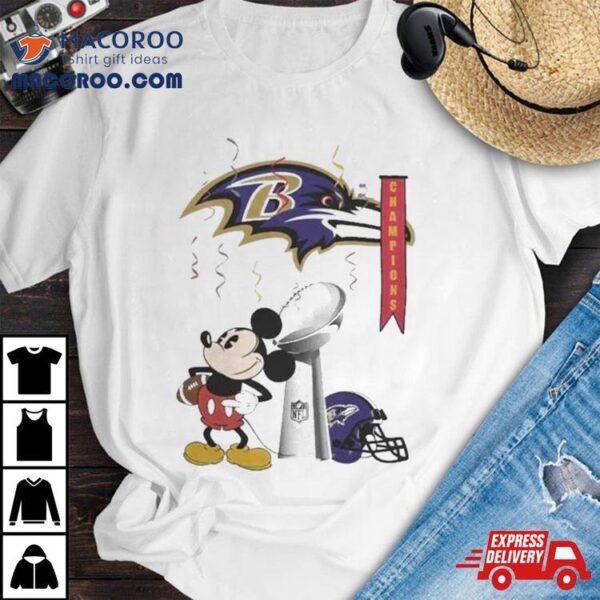 Mickey Mouse Nfl Baltimore Ravens Football Super Bowl Champions Helmet Logo Shirt