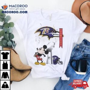 Mickey Mouse Nfl Baltimore Ravens Football Super Bowl Champions Helmet Logo Tshirt