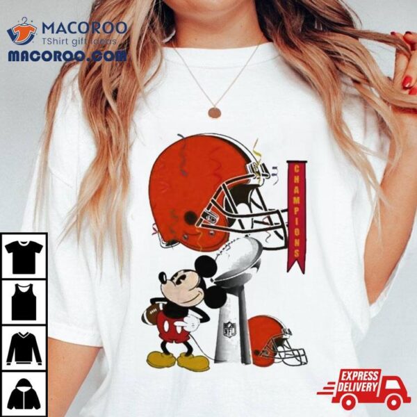 Mickey Mouse Nfl Cleveland Browns Football Super Bowl Champions Helmet Logo Shirt