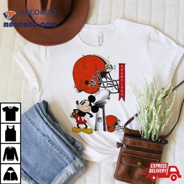 Mickey Mouse Nfl Cleveland Browns Football Super Bowl Champions Helmet Logo Shirt