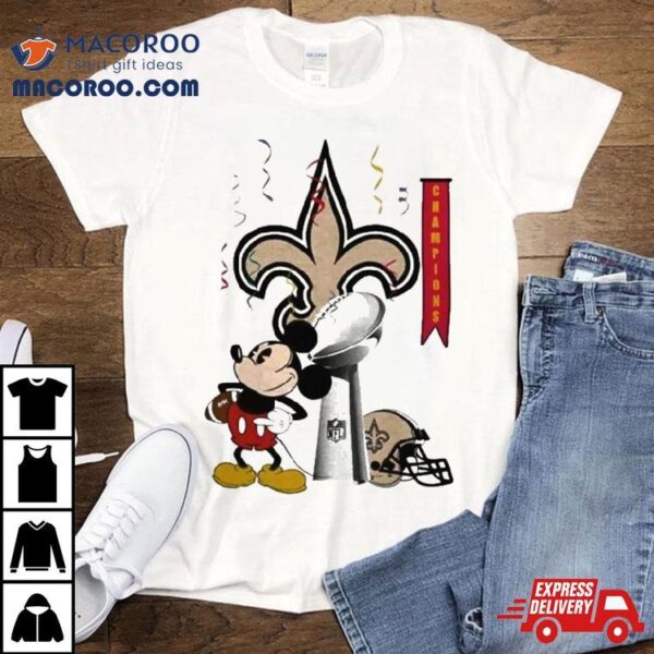 Mickey Mouse Nfl New Orleans Saints Football Super Bowl Champions Helmet Logo Shirt