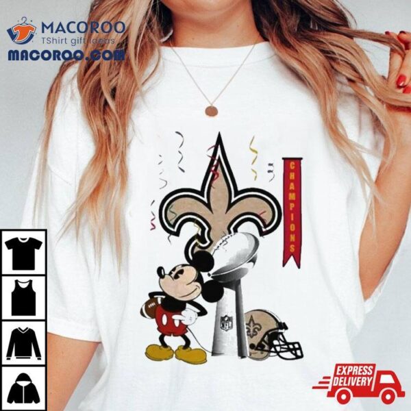 Mickey Mouse Nfl New Orleans Saints Football Super Bowl Champions Helmet Logo Shirt