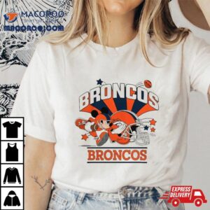 Mickey Mouse Player Denver Broncos Football Helmet Logo Character Tshirt