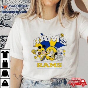 Mickey Mouse Player Los Angeles Rams Football Helmet Logo Character Tshirt