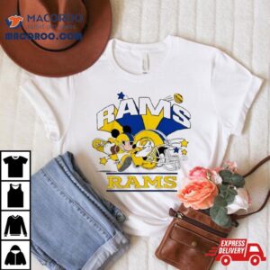 Mickey Mouse Player Los Angeles Rams Football Helmet Logo Character Tshirt