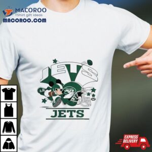 Mickey Mouse Player New York Jets Football Helmet Logo Character Tshirt