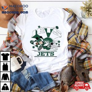 Mickey Mouse Player New York Jets Football Helmet Logo Character Tshirt