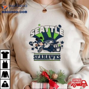 Mickey Mouse Player Seattle Seahawks Football Helmet Logo Character Tshirt