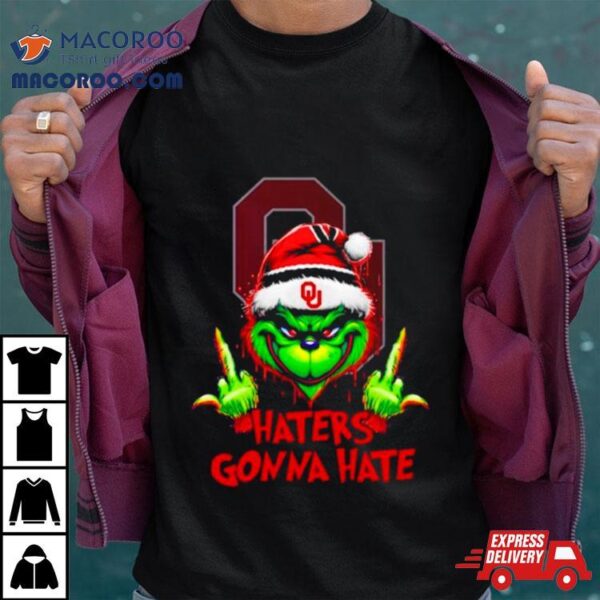 Oklahoma Sooners Grinch Santa Middle Finger Haters Gonna Hate Shirt