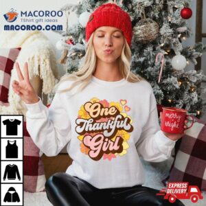 One Thankful Girl Retro Groovy Fall Thanksgiving Flowers Tshirt