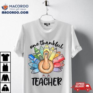 One Thankful Teacher Thanksgiving Turkey Cute Crayon Pencil Tshirt