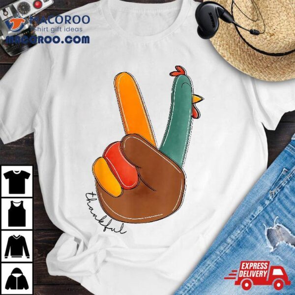 Peace Sign Turkey Hand Toddler Thanksgiving Kids Shirt