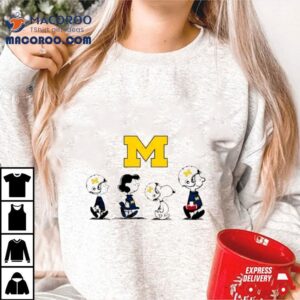 Peanuts Characters Snoopy Waking Michigan Wolverines Football Tshirt