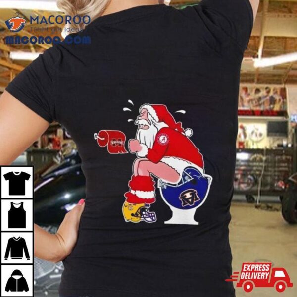 Santa Alabama Crimson Tide Make Shit Auburn Tigers Mississippi State And Lsu Tigers Helmets Christmas Shirt