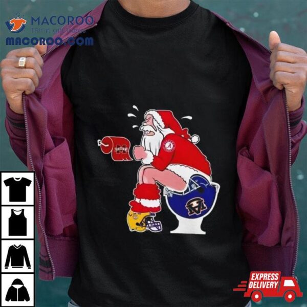 Santa Alabama Crimson Tide Make Shit Auburn Tigers Mississippi State And Lsu Tigers Helmets Christmas Shirt