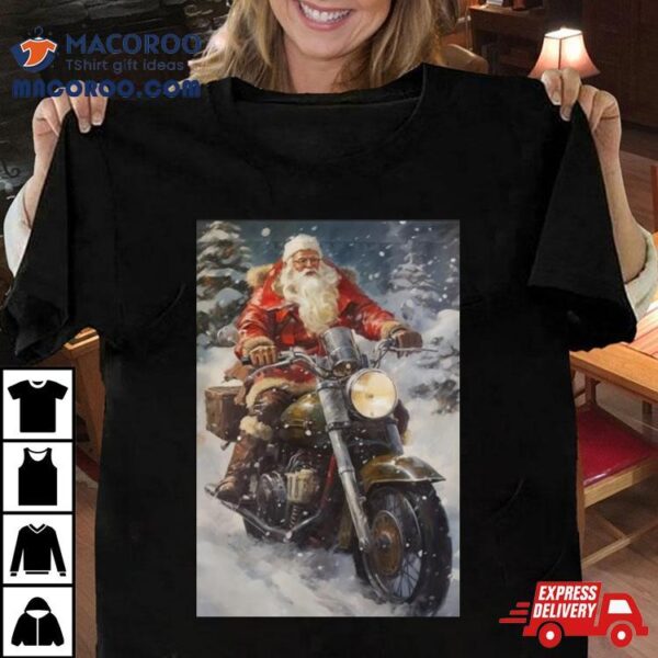 Santa Claus Ride A Motorcycle Christmas 2023 T Shirt