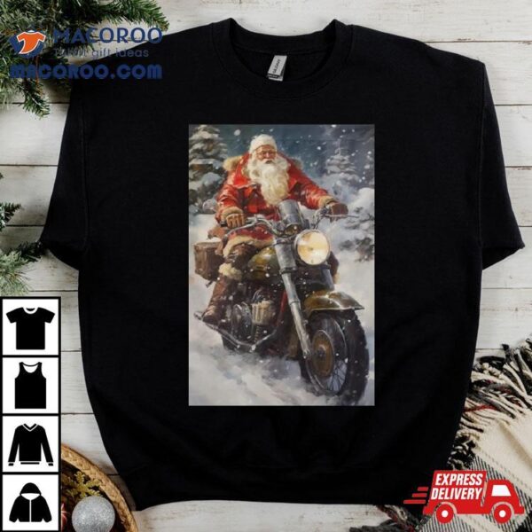 Santa Claus Ride A Motorcycle Christmas 2023 T Shirt