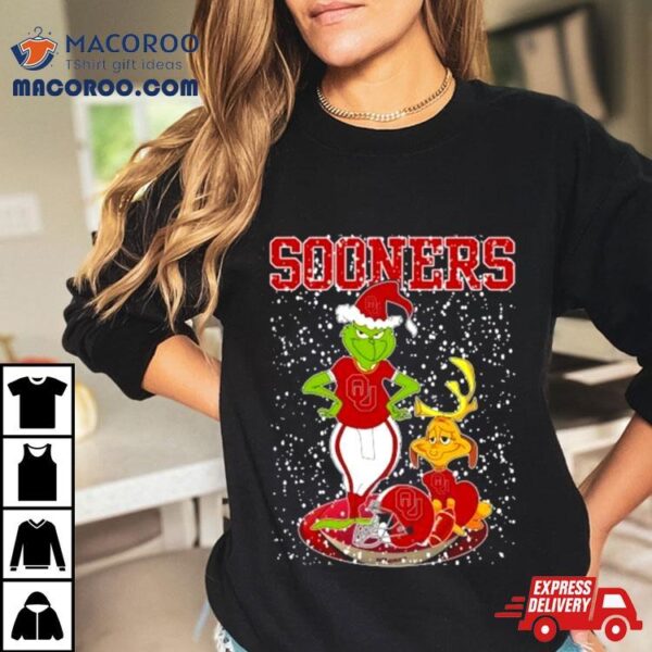 Santa Grinch And Dog Oklahoma Sooners Helmet Merry Christmas Shirtt