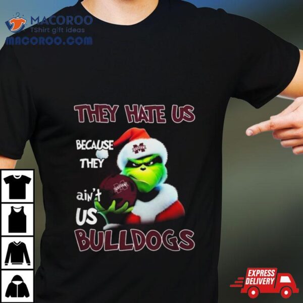 Santa Grinch Christmas They Hate Us Because Ain’t Us Mississippi State Bulldogs Helmet Shirt