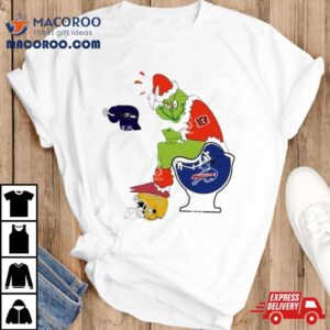 Santa Grinch Cincinnati Bengals Shit On Buffalo Bills Toilet And Los Angeles Chargers Helmet Christmas Tshirt