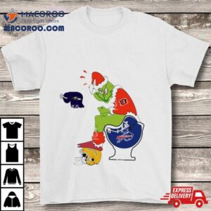 Santa Grinch Cincinnati Bengals Shit On Buffalo Bills Toilet And Los Angeles Chargers Helmet Christmas Tshirt