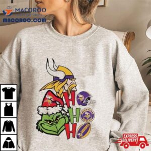 Santa Grinch Head Ho Ho Ho Minnesota Vikings Logo Shirt