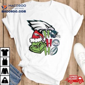 Santa Grinch Head Ho Ho Ho Philadelphia Eagles Logo Tshirt