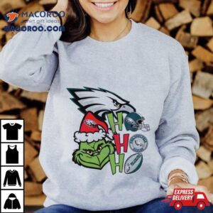 Santa Grinch Head Ho Ho Ho Philadelphia Eagles Logo Shirt