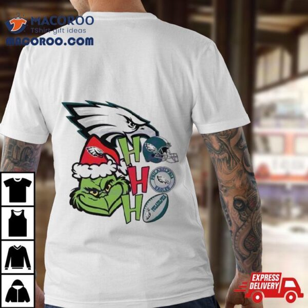 Santa Grinch Head Ho Ho Ho Philadelphia Eagles Logo Shirt