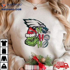 Santa Grinch Head Ho Ho Ho Philadelphia Eagles Logo Tshirt