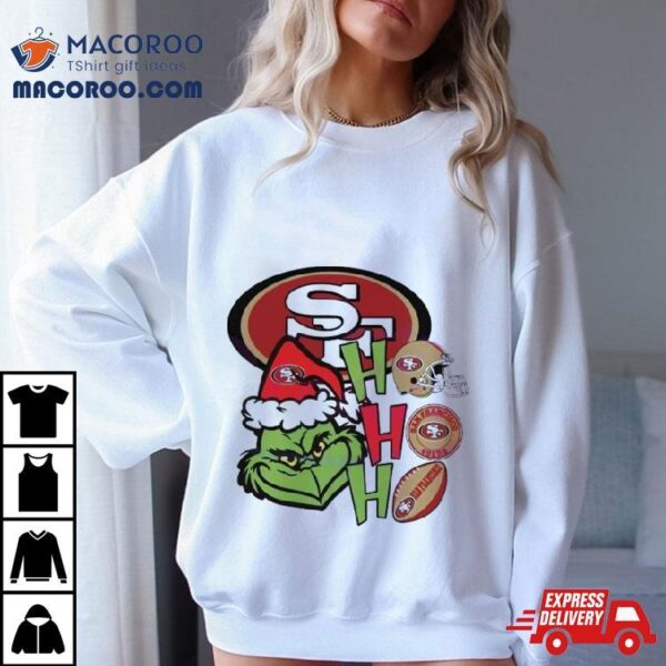 Santa Grinch Head Ho Ho Ho San Francisco 49ers Logo T Shirt