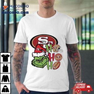 Santa Grinch Head Ho Ho Ho San Francisco 49ers Logo T Shirt