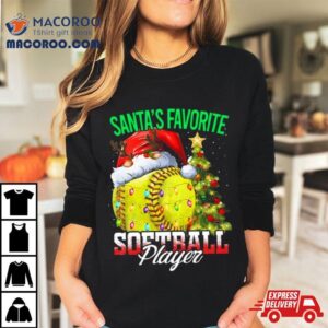 Santa S Favorite Softball Player Christmas Tree Tshirt