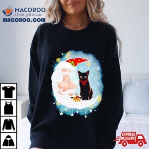 Santa’s Moon Face Black Cat Christmas Shirt