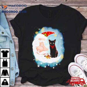 Santa S Moon Face Black Cat Christmas Tshirt