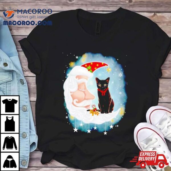 Santa’s Moon Face Black Cat Christmas Shirt