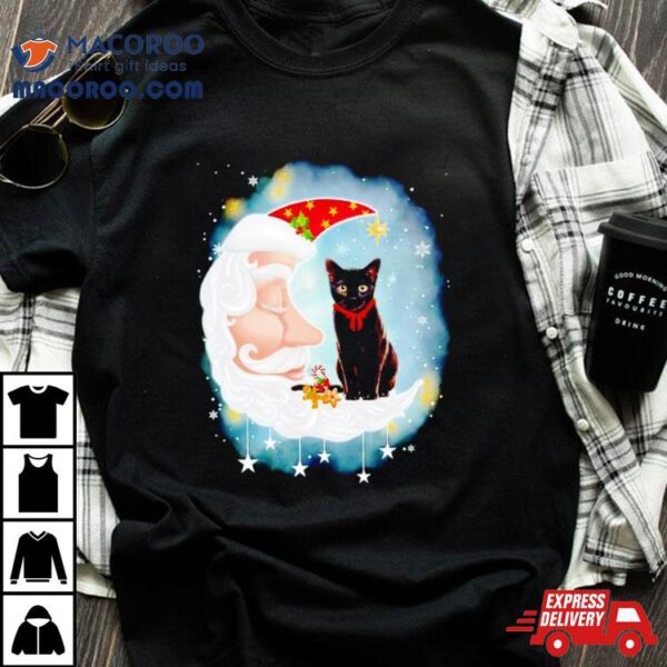 Santa’s Moon Face Black Cat Christmas Shirt