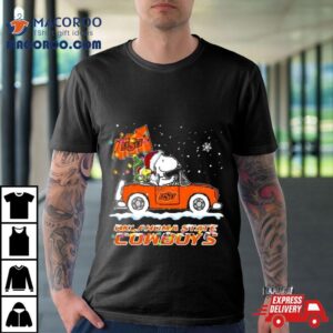 Santa Snoopy And Woodstock Driving Car Oklahoma State Cowboys Tshirt