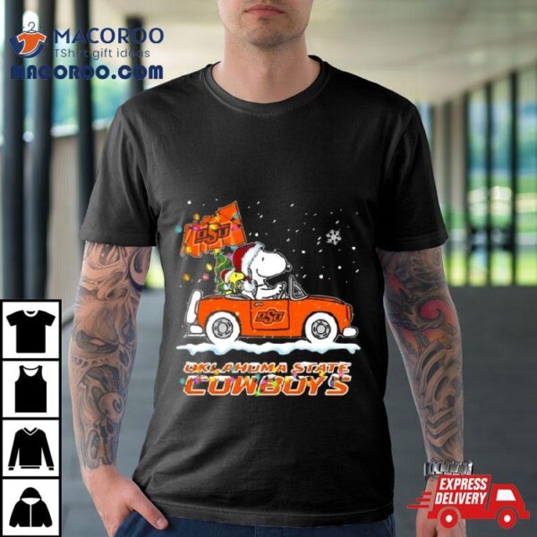 Santa Snoopy And Woodstock Driving Car Oklahoma State Cowboys Shirt