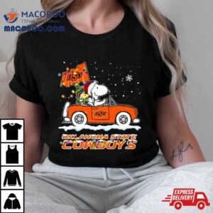 Santa Snoopy And Woodstock Driving Car Oklahoma State Cowboys Tshirt