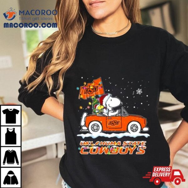 Santa Snoopy And Woodstock Driving Car Oklahoma State Cowboys Shirt