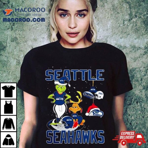 Seattle Seahawks Christmas 2023 The Grinch And Dog Tshirt