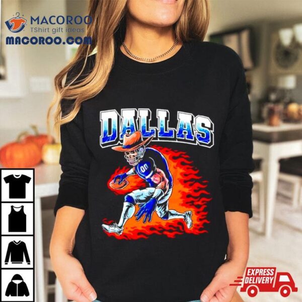 Skeleton Dallas Football Cowboy Player Fire Shirt