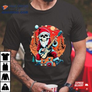 Skeleton Rocker Santa Christmas Vintage Retro Tshirt