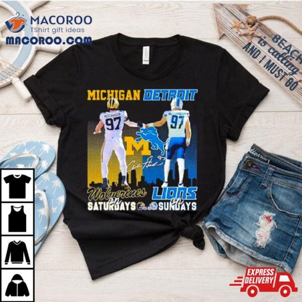 Skyline Aidan Hutchinson Michigan Wolverines On Saturdays Detroit Lions On Sundays T Shirt