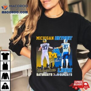 Skyline Aidan Hutchinson Michigan Wolverines On Saturdays Detroit Lions On Sundays Tshirt