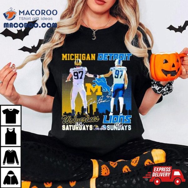 Skyline Aidan Hutchinson Michigan Wolverines On Saturdays Detroit Lions On Sundays T Shirt